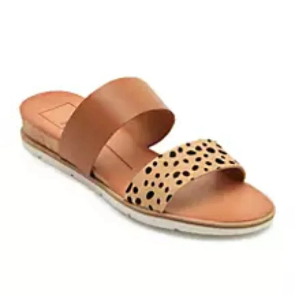 Dolce Vita Vala Leopard Print Calf Hair Slide Sandals - Picture 1 of 12